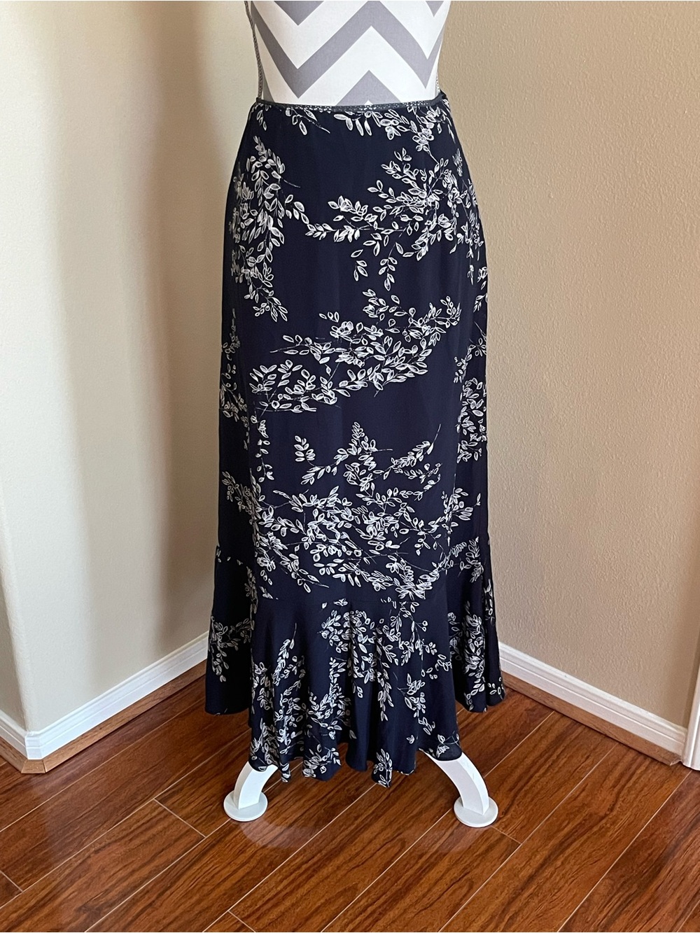 Floral Maxi Skirt with Subtle Ruffle Hem - Size: 12
